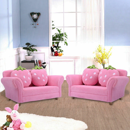 Kids Strawberry Armrest Sofa Chair with 2 Pillows - Pink