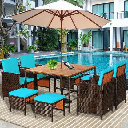 9-Piece Patio Rattan Dining Set with Cushioned Chairs