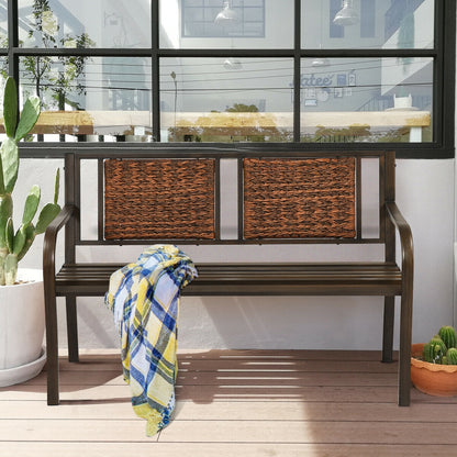 Outdoor Garden Bench with Steel Frame and PE Rattan - 500 lbs