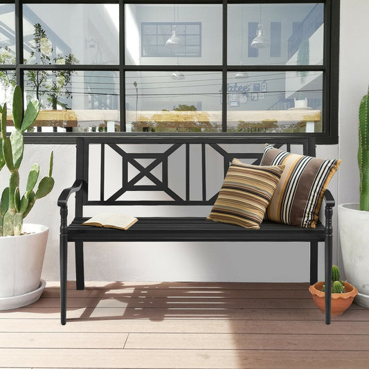 Steel Patio Garden Bench with Armrests - 500 lb Capacity