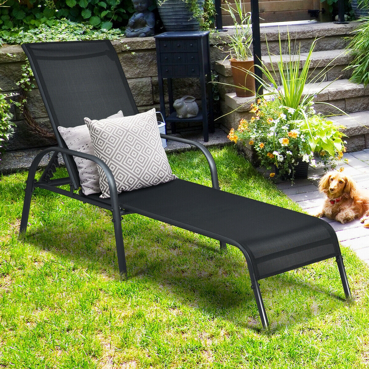 Adjustable Patio Chaise Lounge Chair with 5-Position Backrest