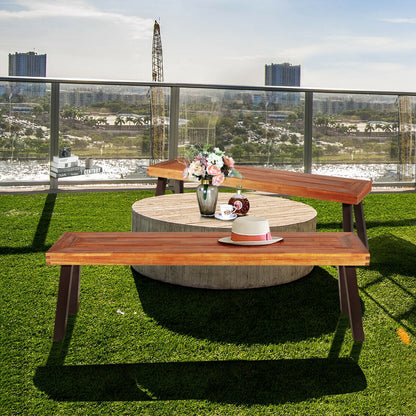 Acacia Wood Dining Benches Set of 2 for Patio