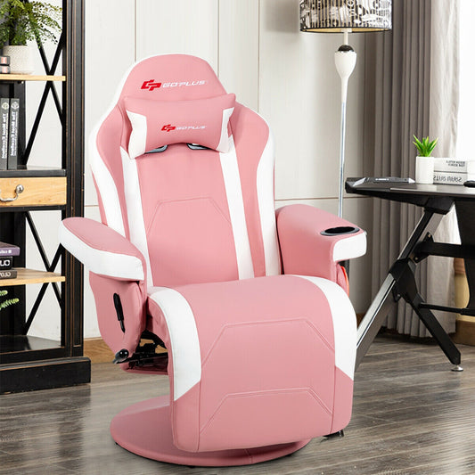 Massage Gaming Chair with Footrest and Lumbar Support - Pink