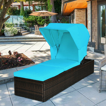 Outdoor Chaise Lounge with Canopy and Cushion