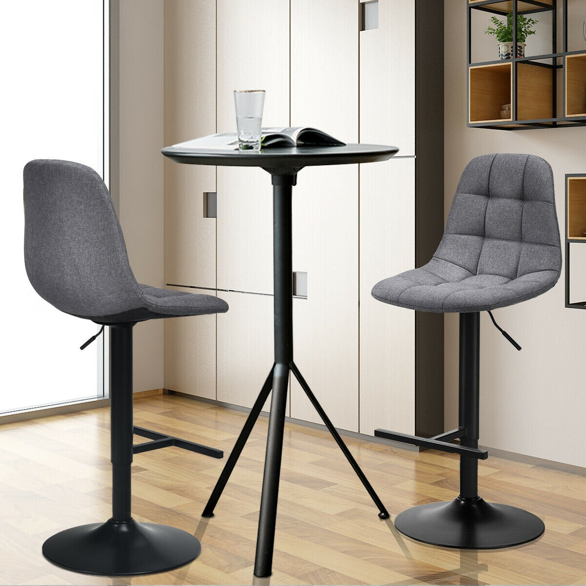 Adjustable Swivel Bar Stools Set of 2 - Gray Linen