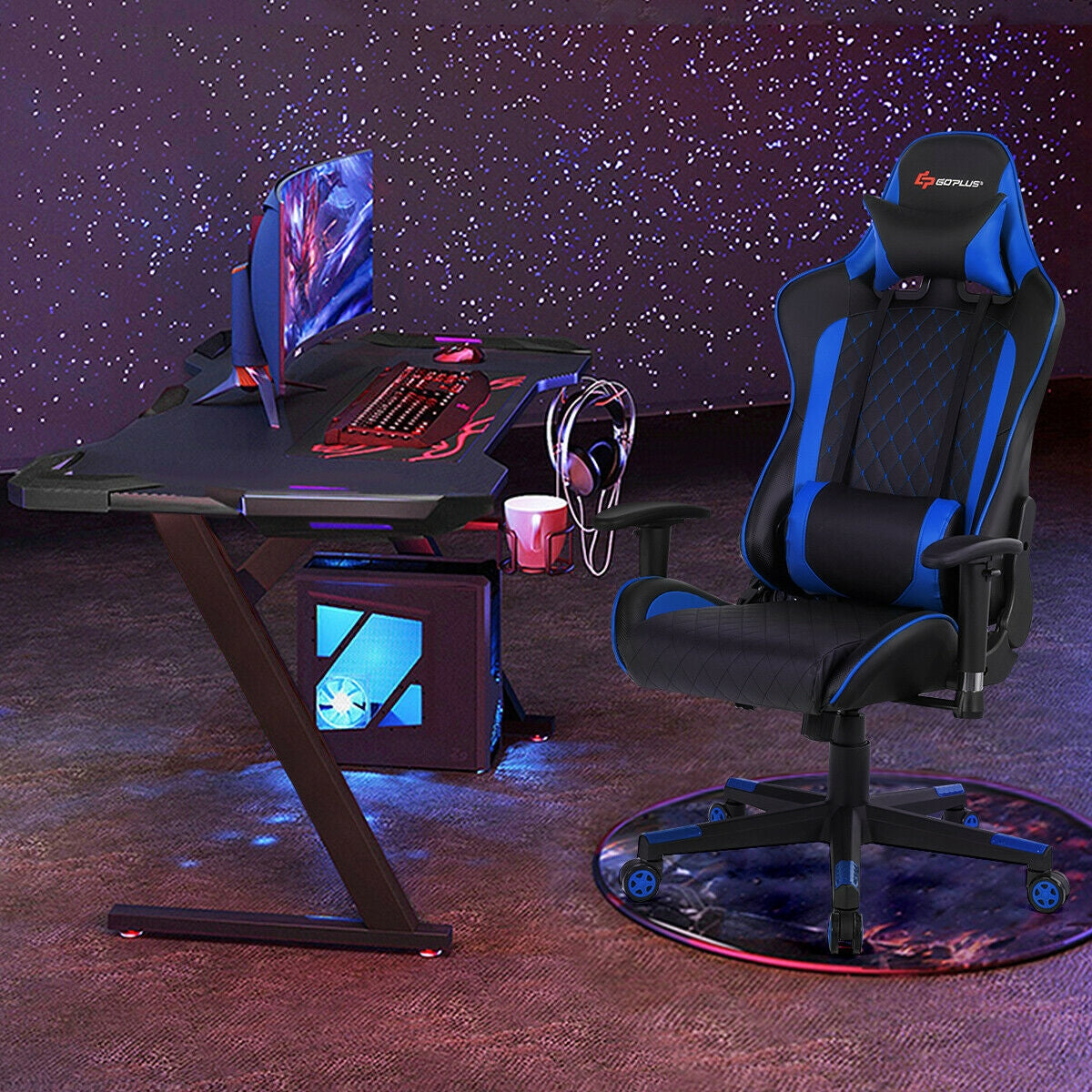 Gaming Chair with Massage Lumbar Support and Headrest