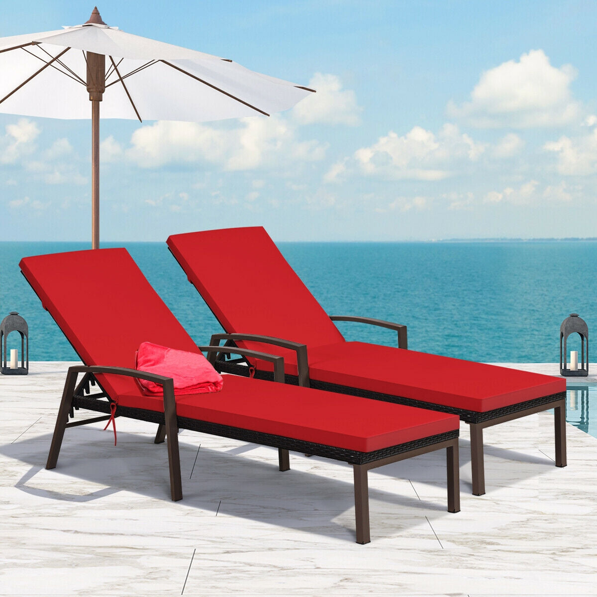 Adjustable Patio Chaise Lounge Chair Set with Cushions