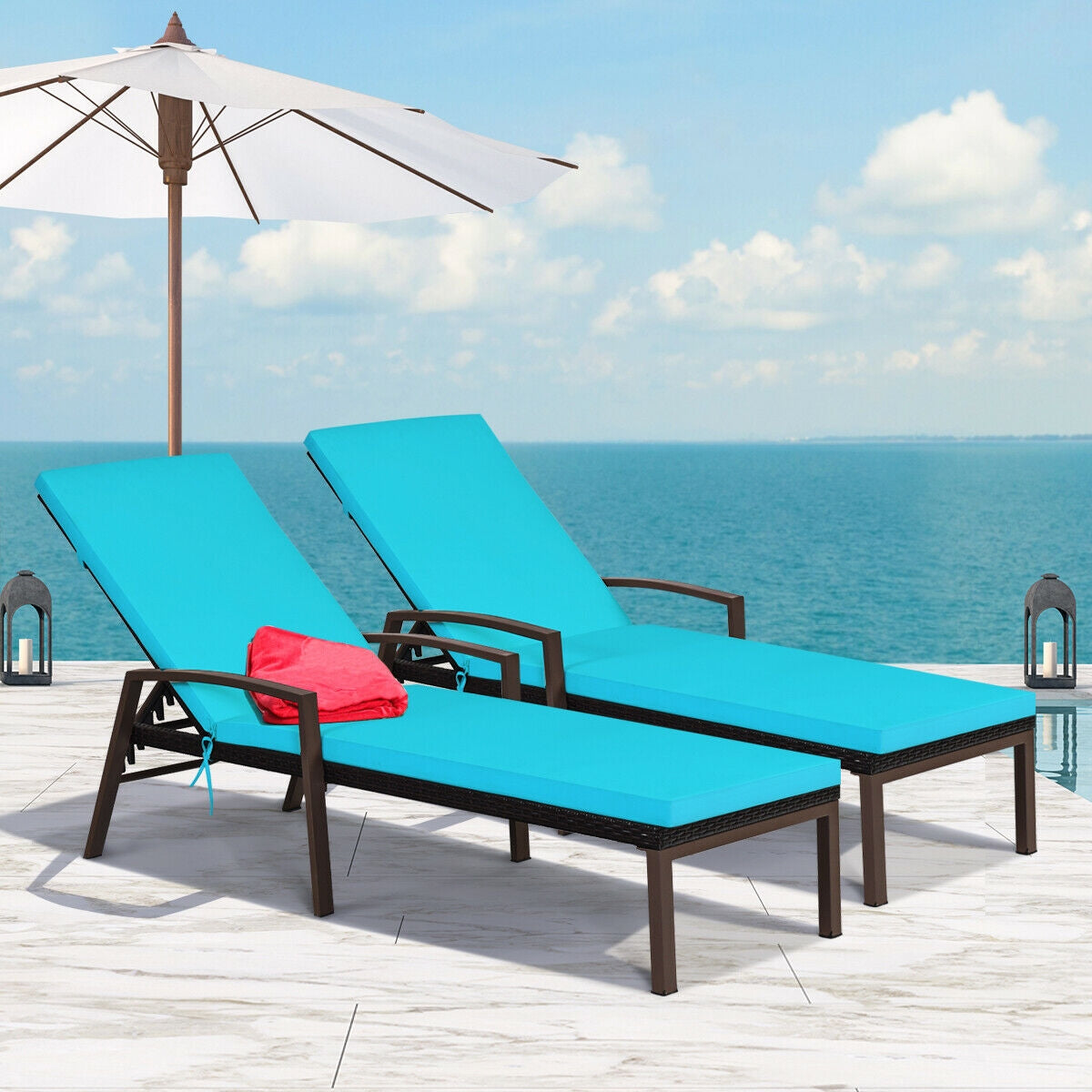Adjustable Patio Chaise Lounge Chair Set with Cushions