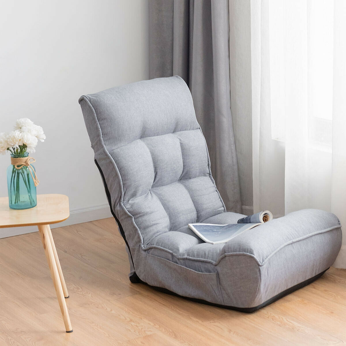 4-Position Adjustable Floor Chair with Folding Design