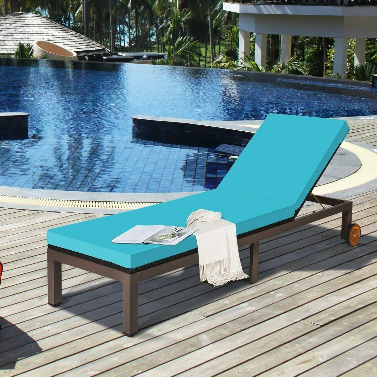 Adjustable Patio Chaise Lounge Chair with Cushion