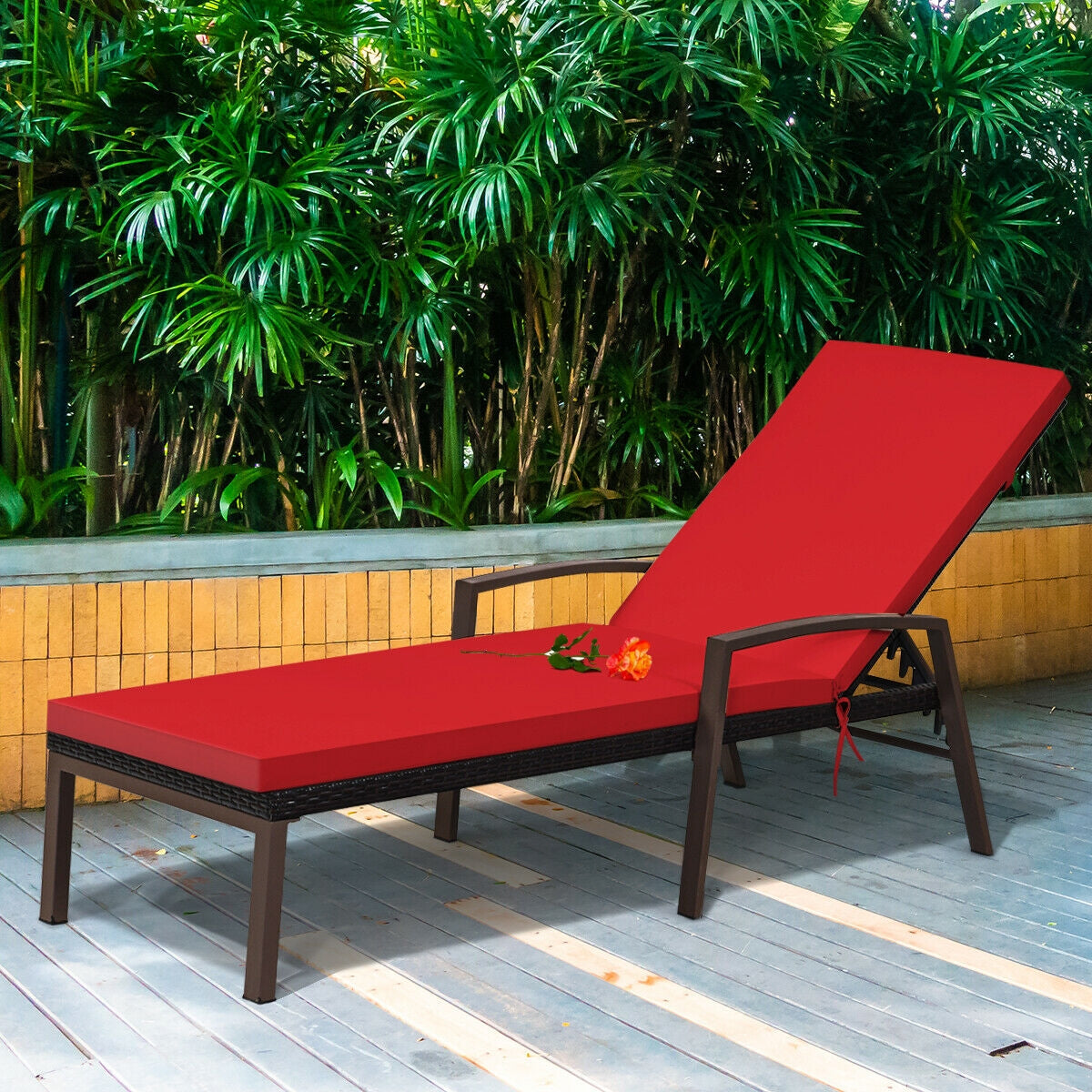 Adjustable Patio Chaise Lounge with Cushion - 5 Positions