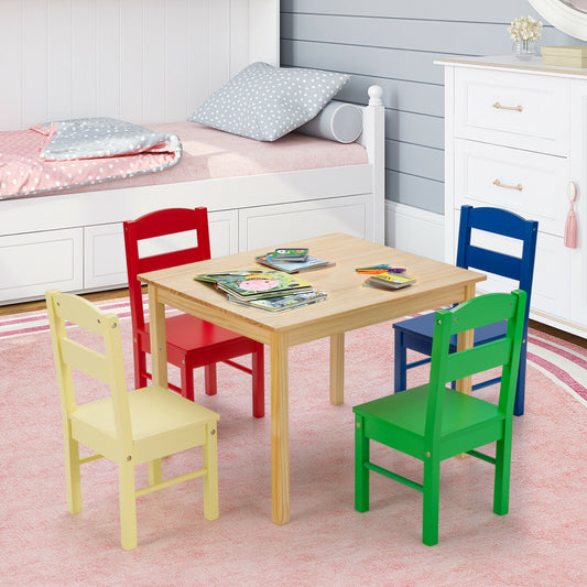 Kids Table and Chair Set - 5 Piece Pine Wood