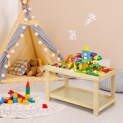 Kids Activity Play Table with Storage - Solid Pine Wood