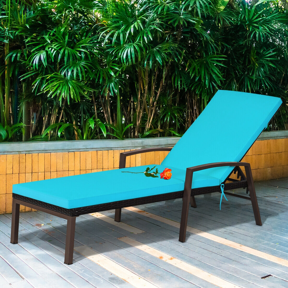 Adjustable Patio Chaise Lounge with Cushion - 5 Positions