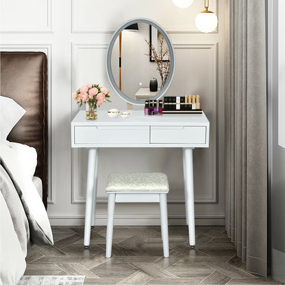 Vanity Makeup Table with Lighted Mirror and Stool Set