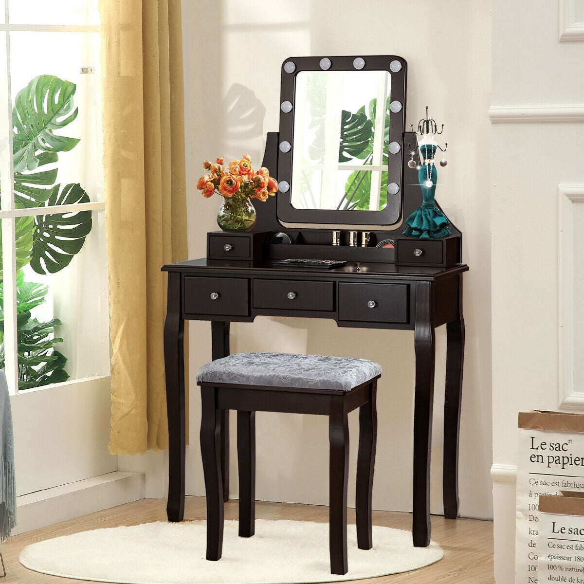 Vanity Dressing Table Set with 10 Dimmable Bulbs & Stool
