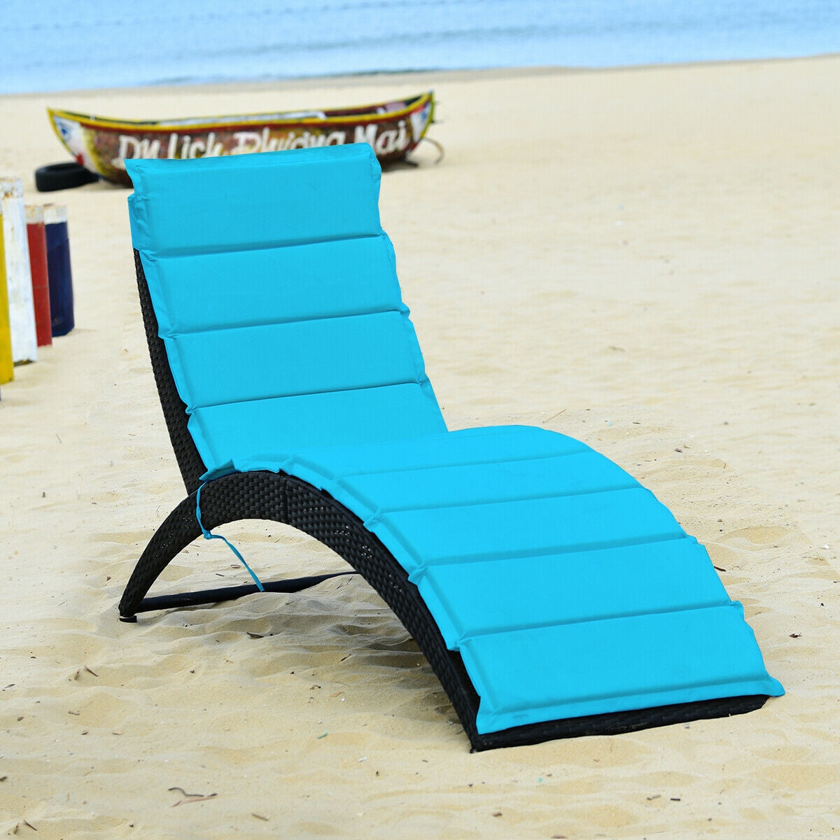 Folding Rattan Lounge Chair with Cushion - Outdoor Patio