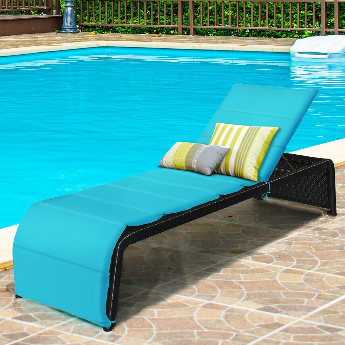 Adjustable Rattan Chaise Lounge Chair with Cushion