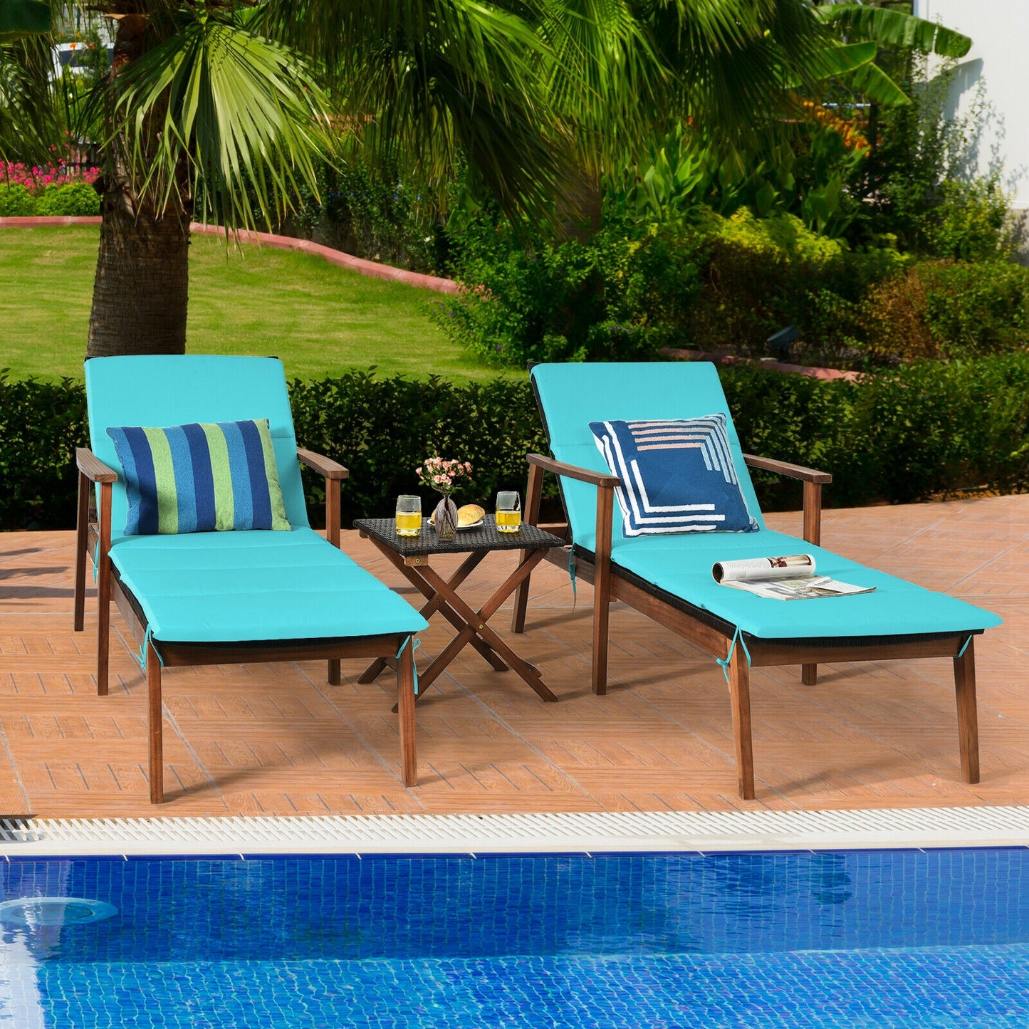 3-Piece Patio Lounge Chair Set with Folding Table