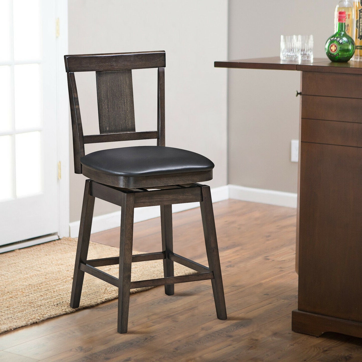 24-Inch Swivel Counter Height Bar Stool with Rubberwood Legs