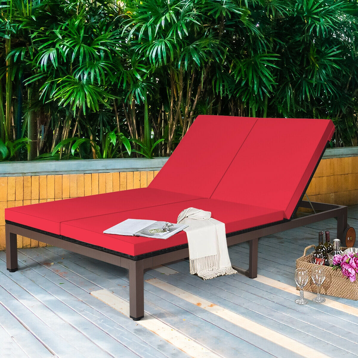 2-Person Patio Lounge Chair with Adjustable Backrest