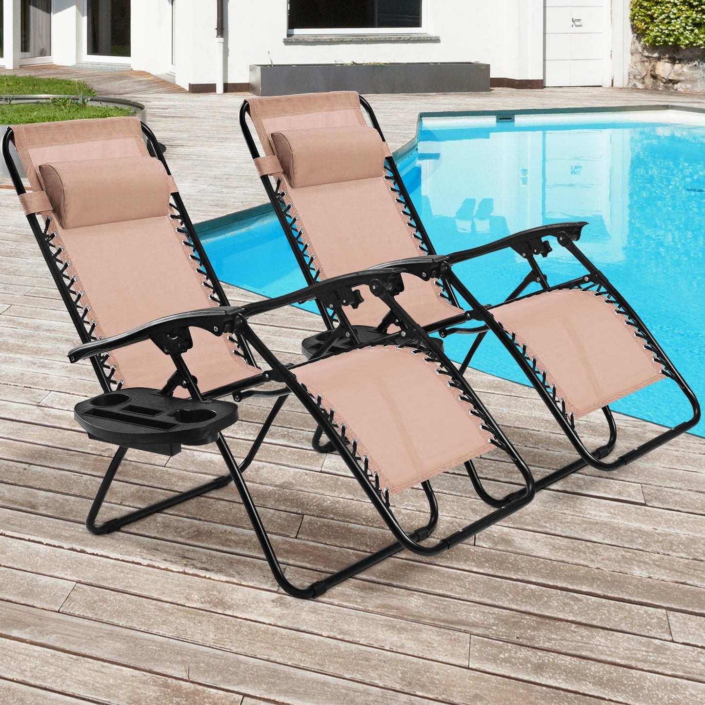 Zero Gravity Folding Lounge Chair Set of 2 with Pillow