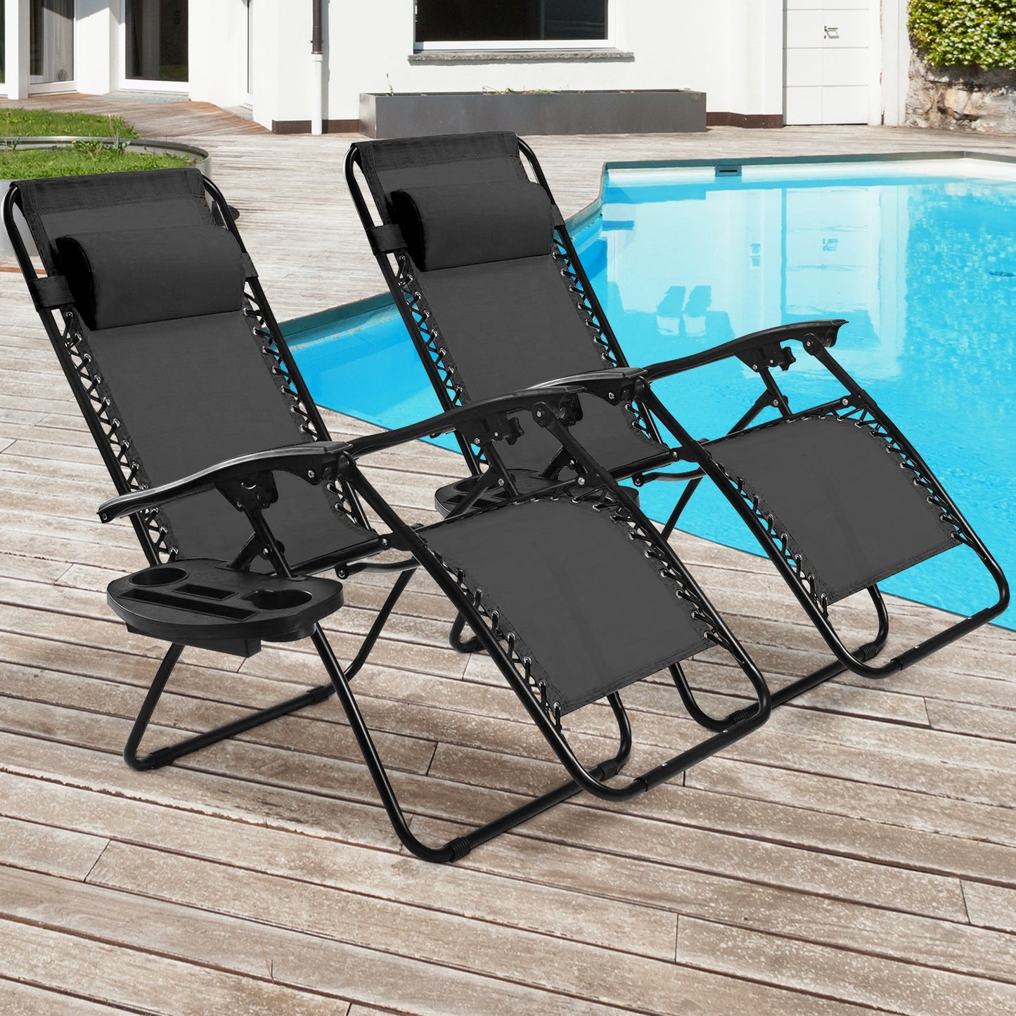 Zero Gravity Folding Lounge Chair Set of 2 with Pillow