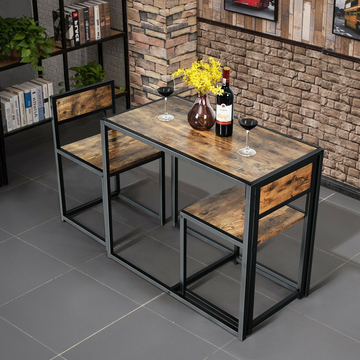 3-Piece Compact Dining Set with Metal Frame for Small Spaces