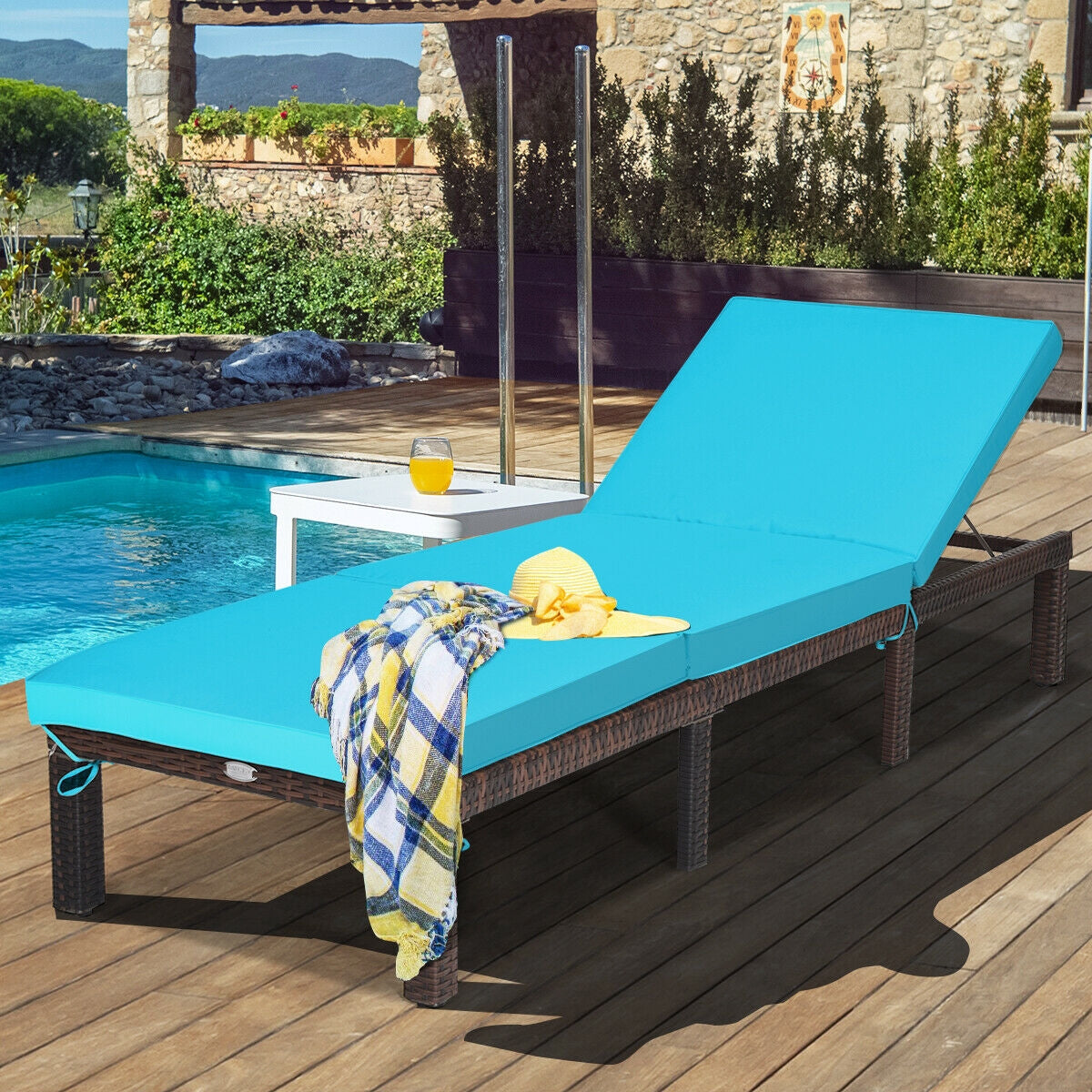 Adjustable Rattan Chaise Lounge with Cushion