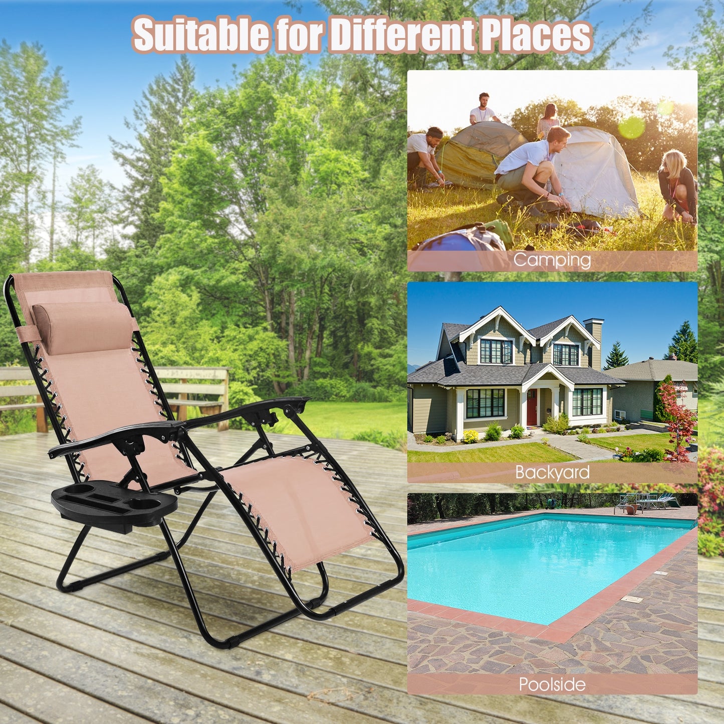Zero Gravity Folding Lounge Chair Set of 2 with Pillow