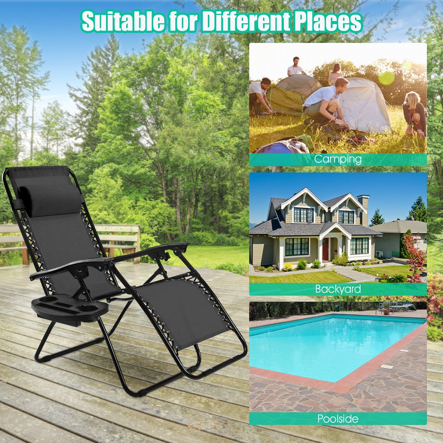 Zero Gravity Folding Lounge Chair Set of 2 with Pillow