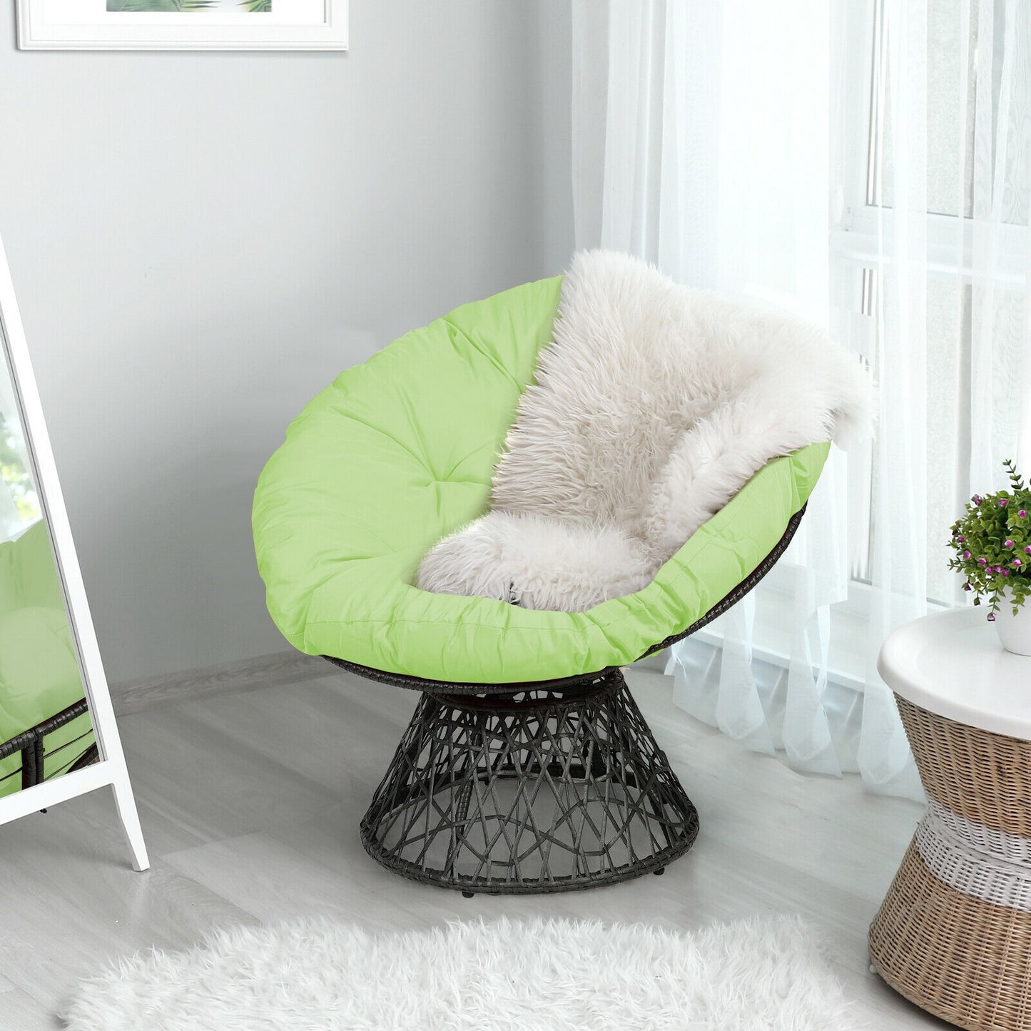 Rattan Papasan Chair with 360° Swivel and Cushion