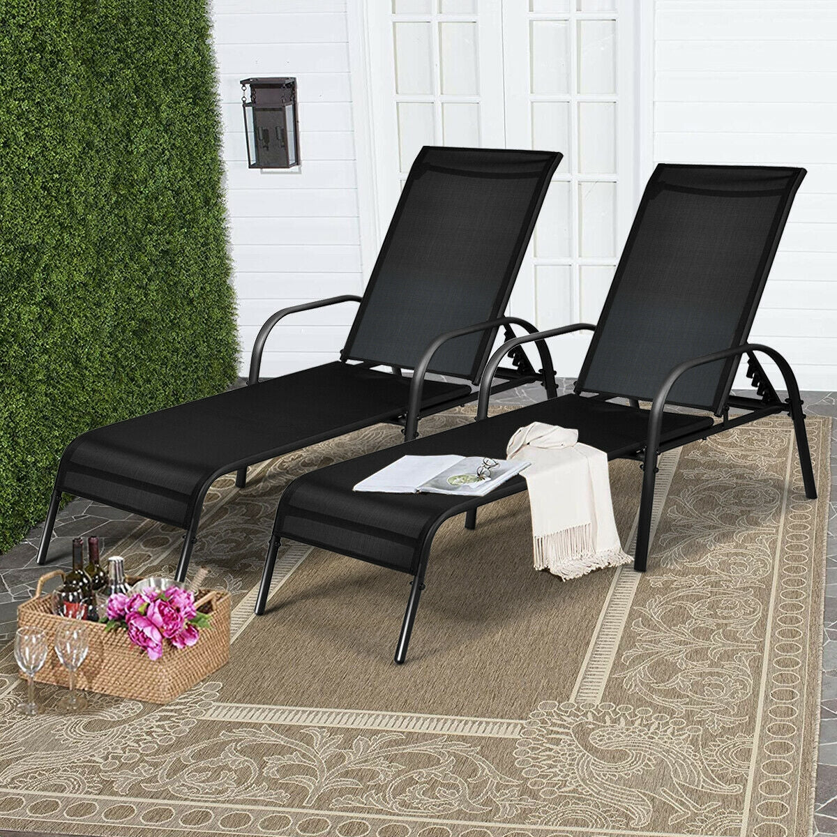 Outdoor Chaise Lounge Chairs Set of 2 with Adjustable Backrest