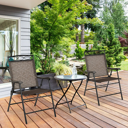Folding Patio Dining Chairs Set of 2 with Armrests