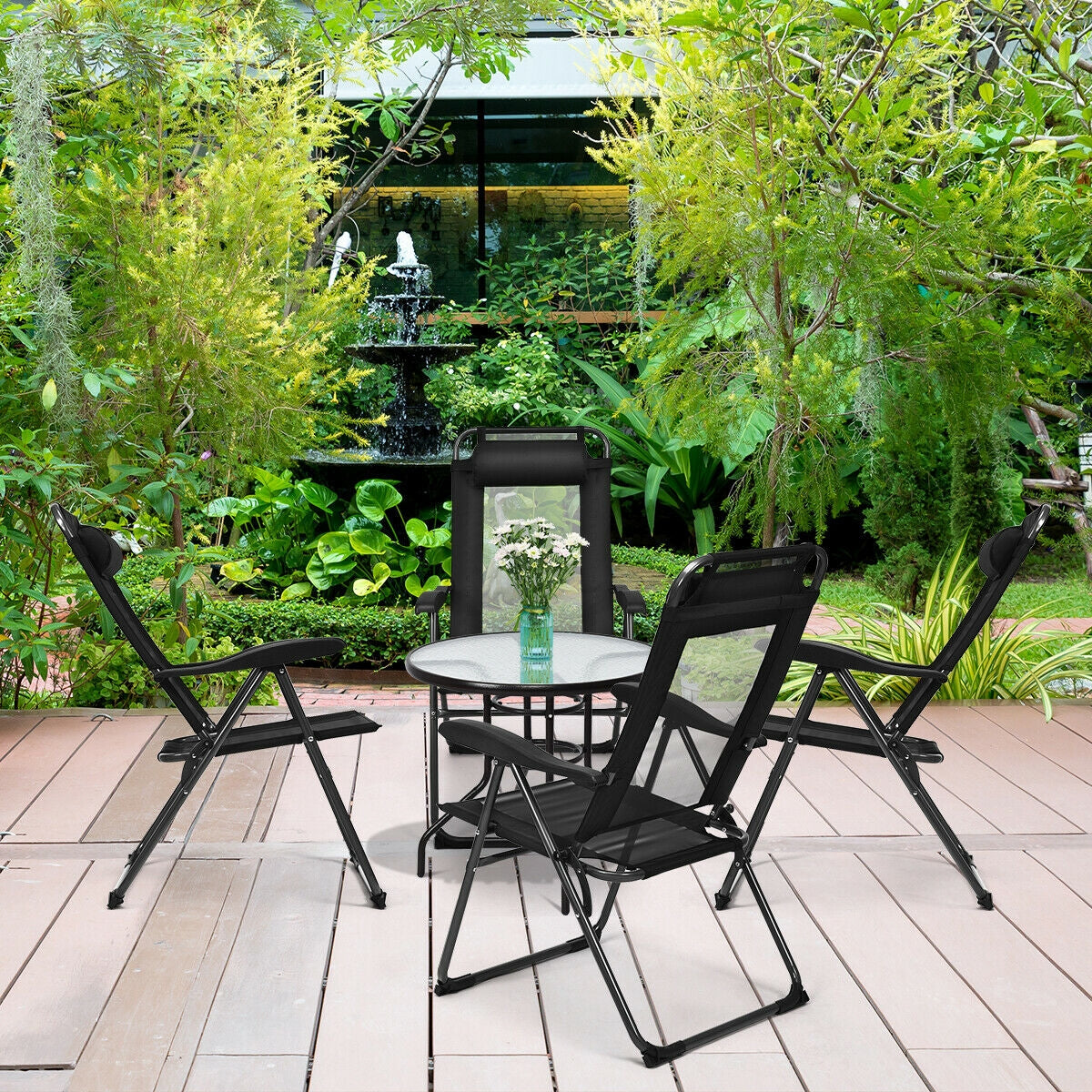 Adjustable Folding Patio Chairs with Headrest, Set of 4