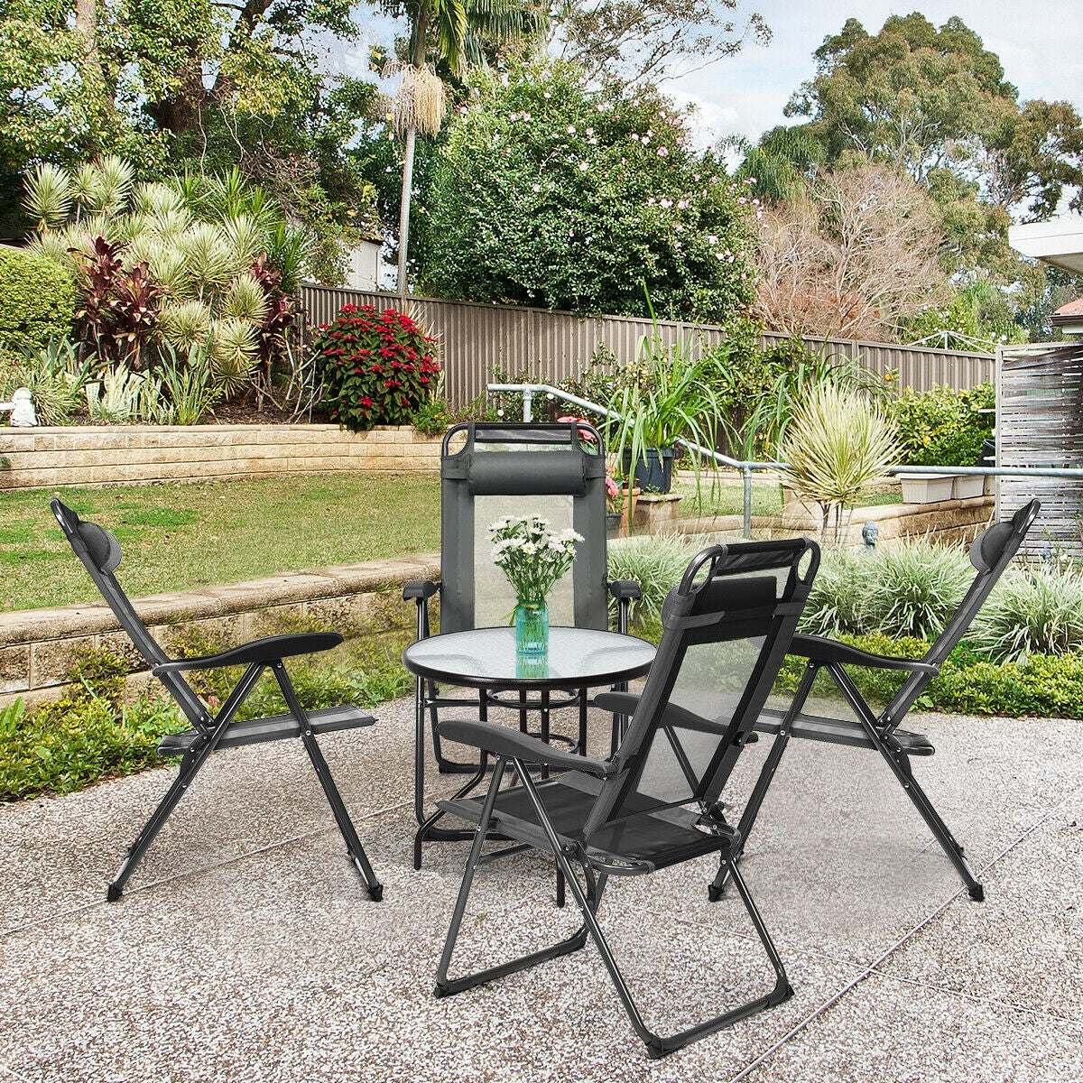 Adjustable Folding Patio Chairs with Headrest, Set of 4