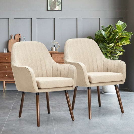 Upholstered Accent Chairs Set of 2 with Wooden Legs