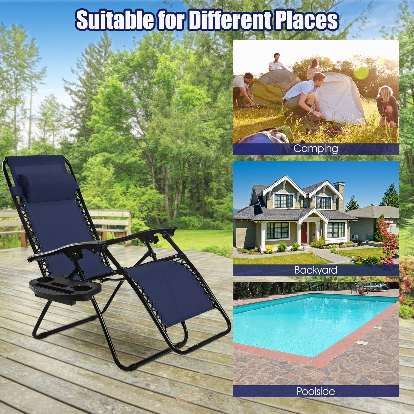 Zero Gravity Folding Lounge Chair Set of 2 with Pillow