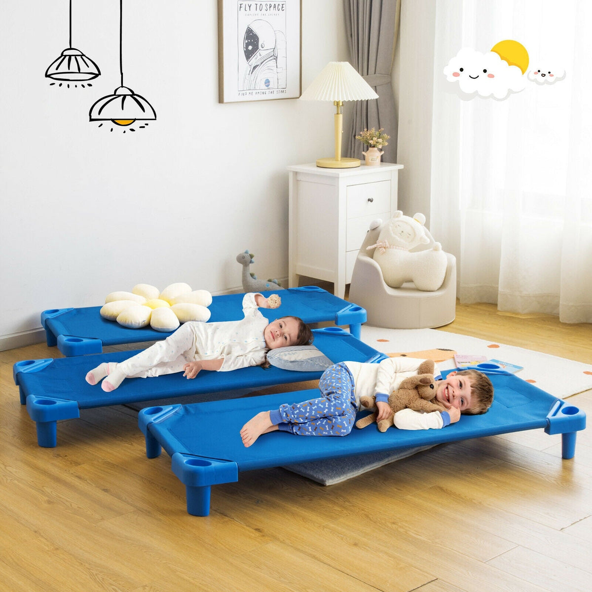 Kids Stackable Daycare Cot Pack of 6 with Detachable Oxford Cloth