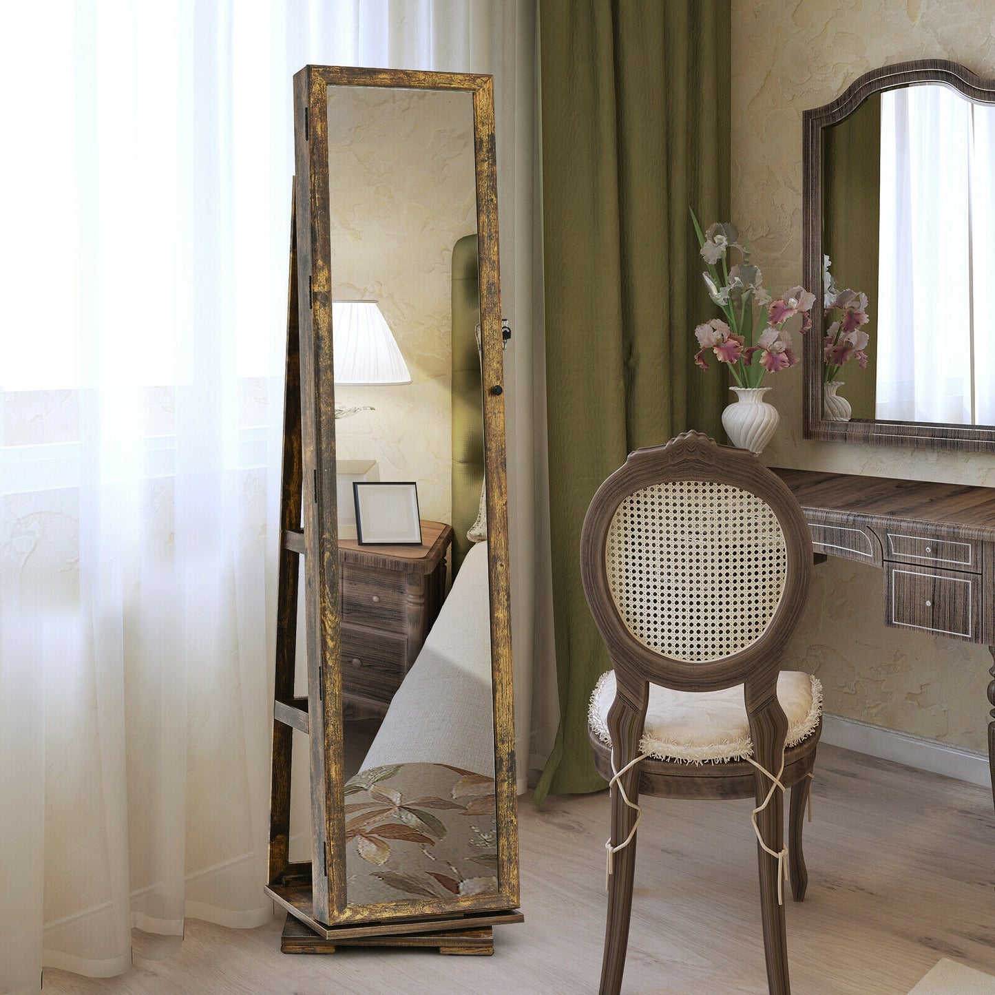 Jewelry Armoire with Full-Length Mirror and 360° Rotation