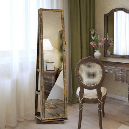 Jewelry Armoire with Full-Length Mirror and 360° Rotation