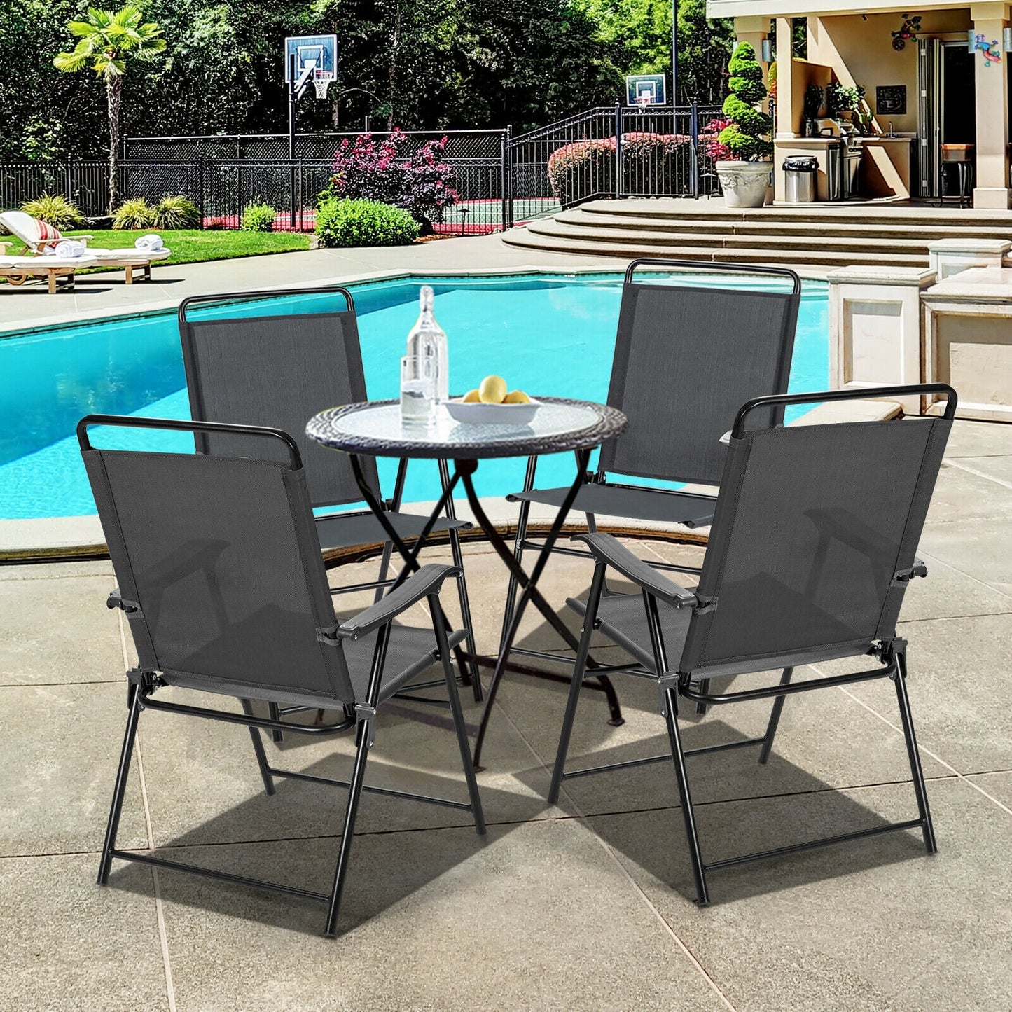 Folding Patio Dining Chairs Set of 4 with Armrests