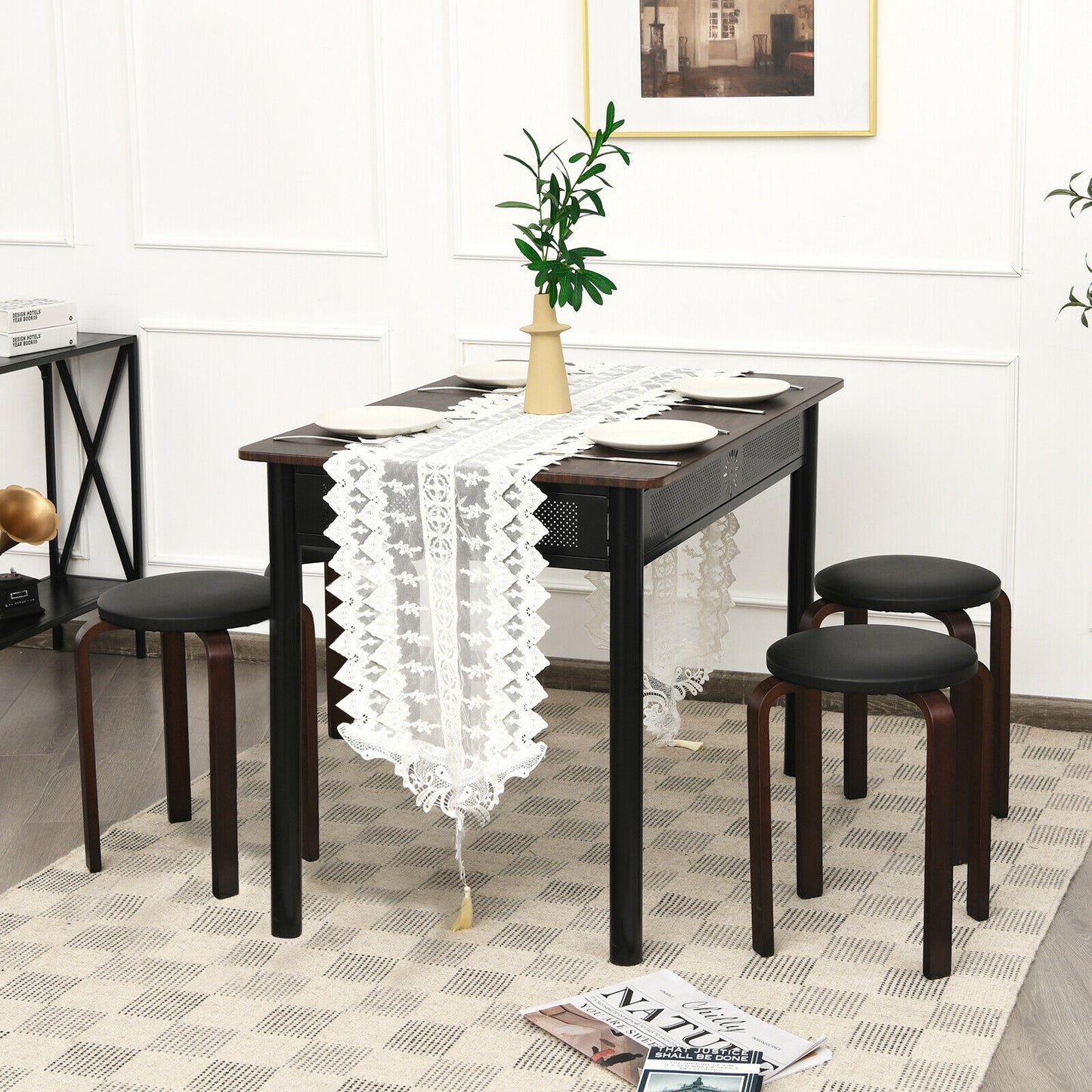 Stackable Bentwood Dining Stools with Padded Seat, Set of 4