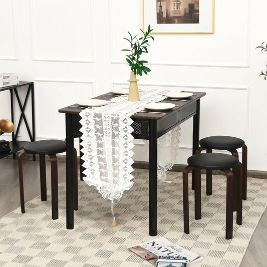 Stackable Bentwood Dining Stools with Padded Seat, Set of 4