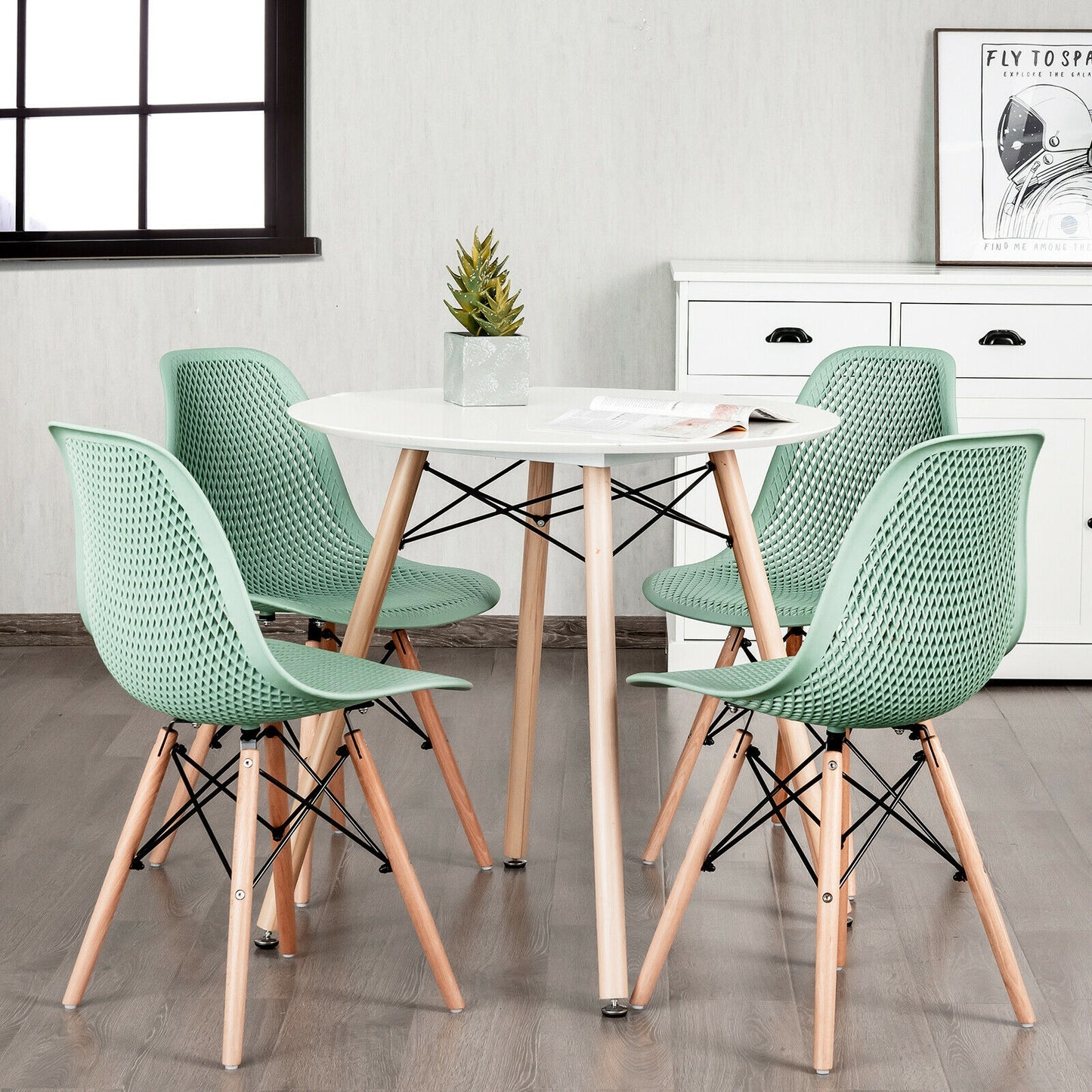 Modern Hollow Dining Chairs Set of 4 with Wood Legs