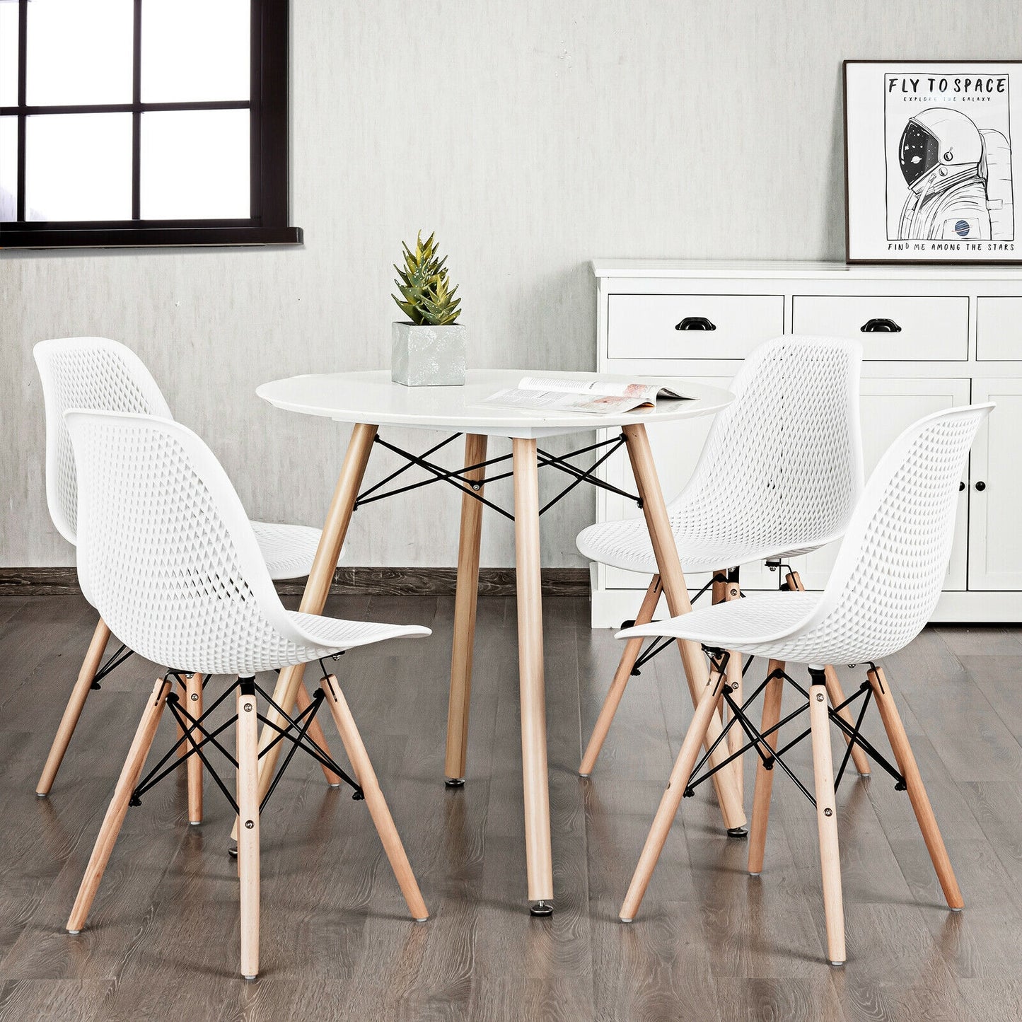 Modern Hollow Dining Chairs Set of 4 with Wood Legs