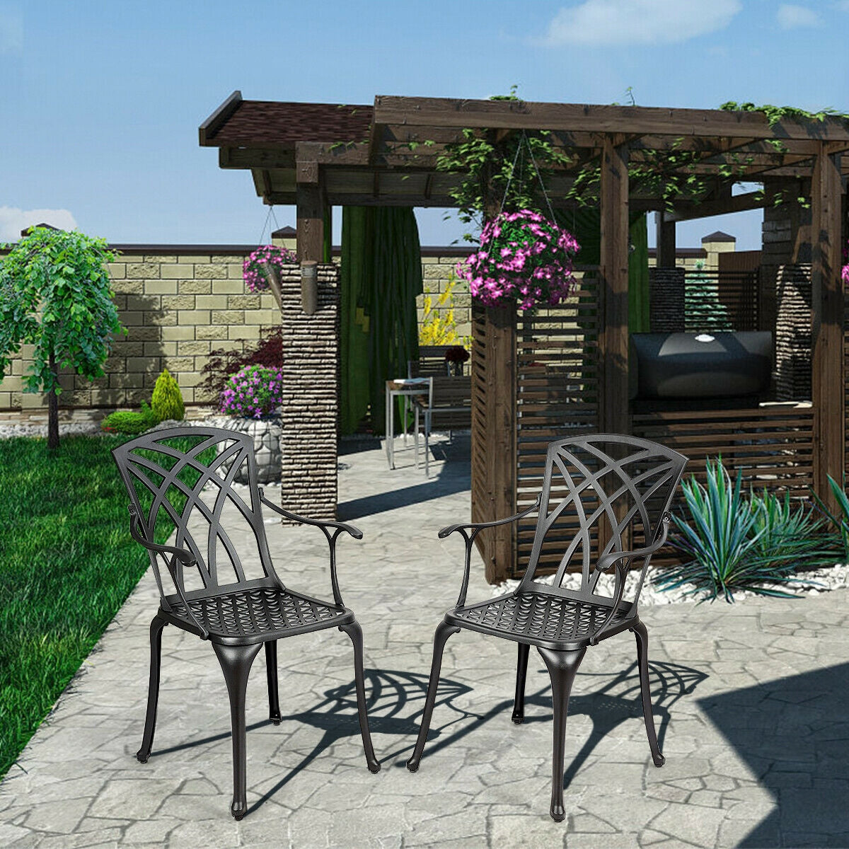 Aluminum Patio Dining Chairs Set of 2 with Armrests