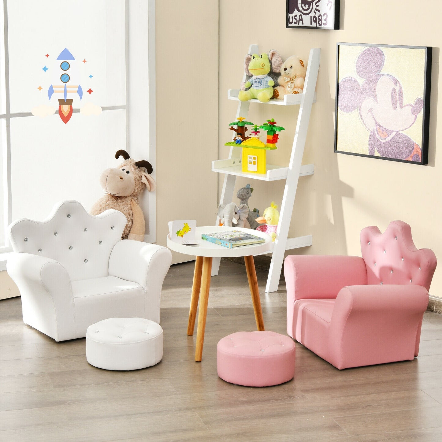 Kids Sofa Armrest Chair with Ottoman for Toddlers