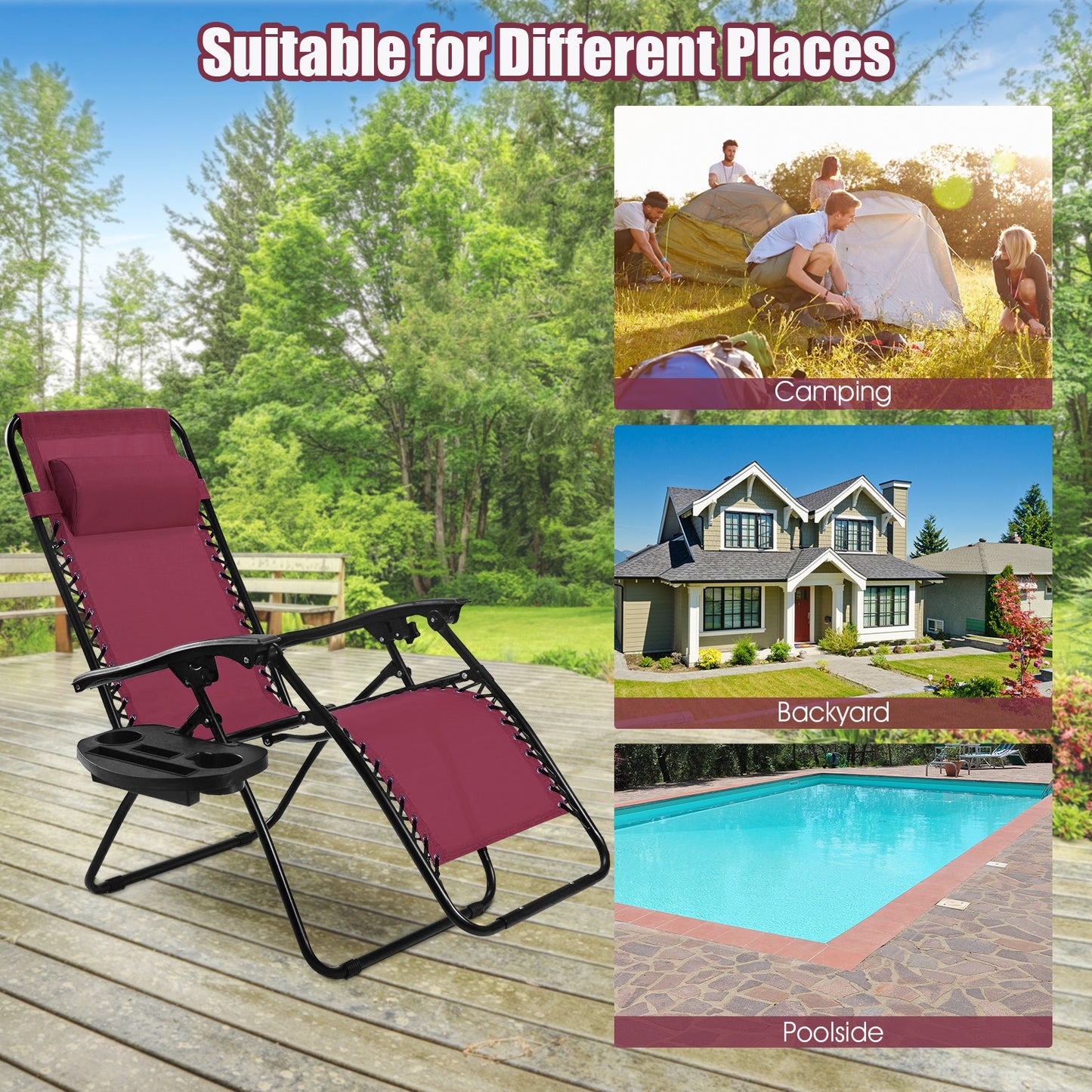 Zero Gravity Folding Lounge Chair Set of 2 with Pillow