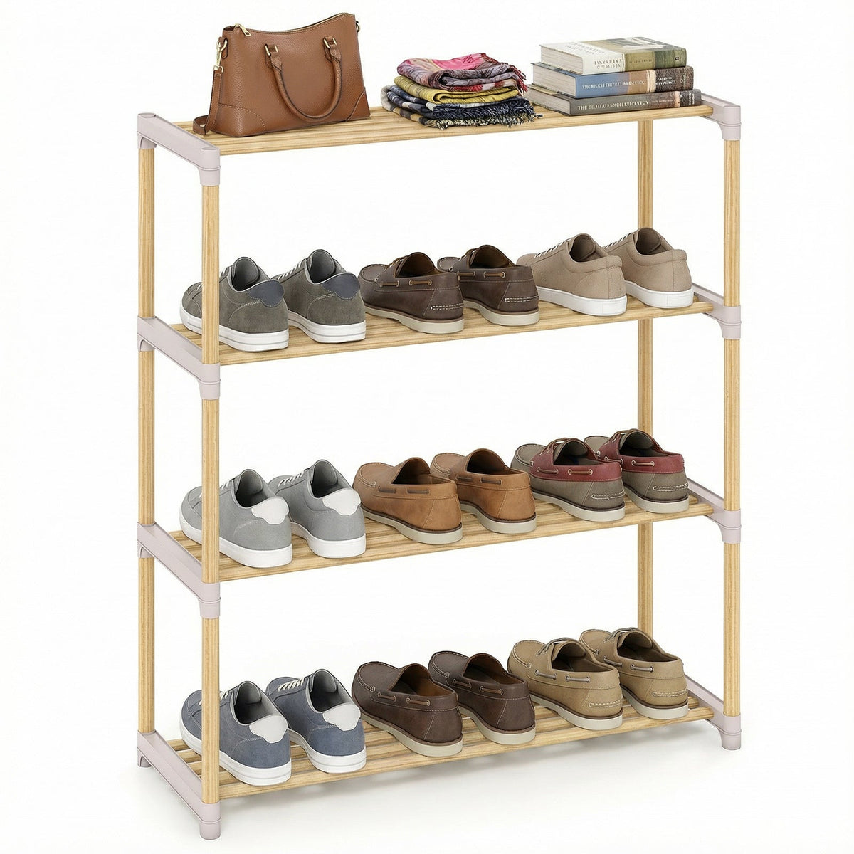 3-Tier Solid Wood Shoe Rack with Slatted Shelves